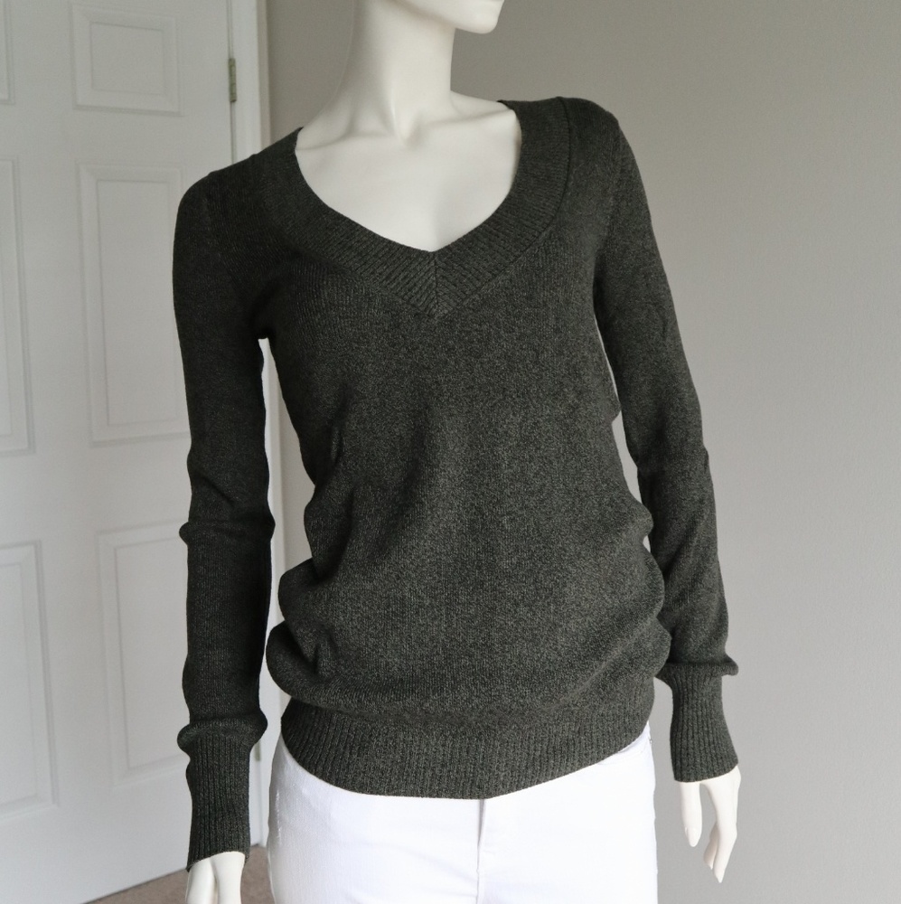 Express Dark Green V-Neck Sweater